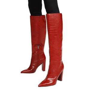 Sam Edelman | NWOB Hiltin Crocodile Knee High Red Heel Boots Size 6.5